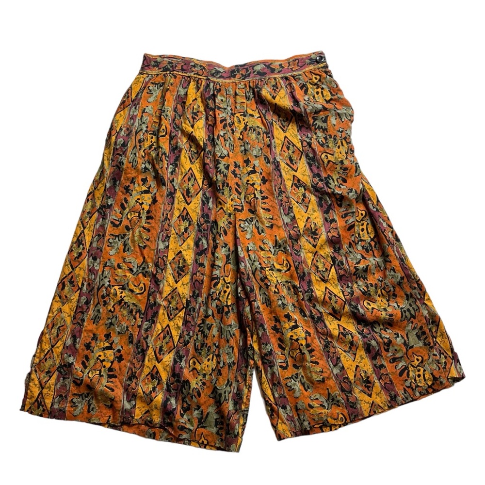Vintage 80s-90s Boho Abstract Geometric Print Culottes Wide Leg Shorts, Size M